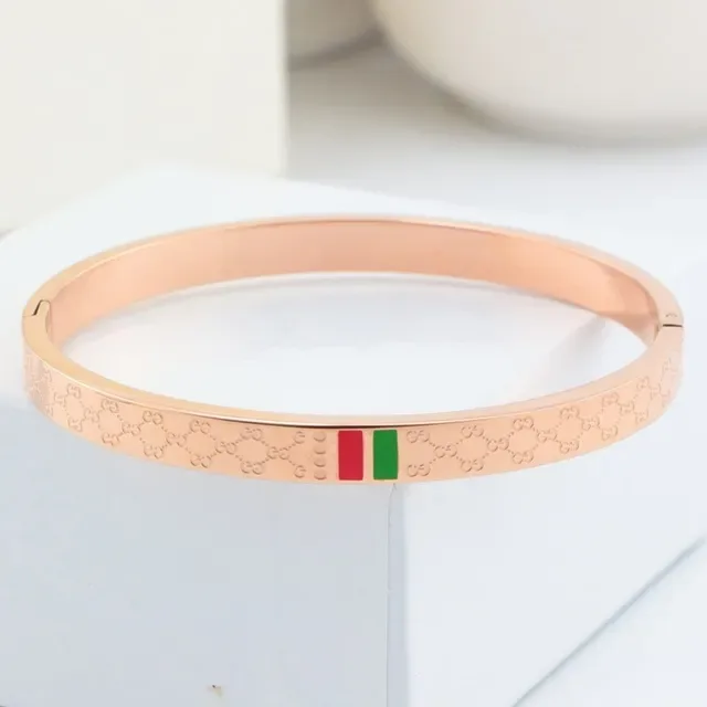 Gucci GG Marmont Gold Red Interlocking Monogram Enamel Web Stripe Bracelet 4