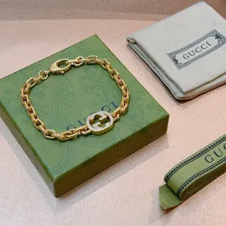 Gucci GG Marmont Gold-Tone Crystal Interlocking G Chain Bracelet