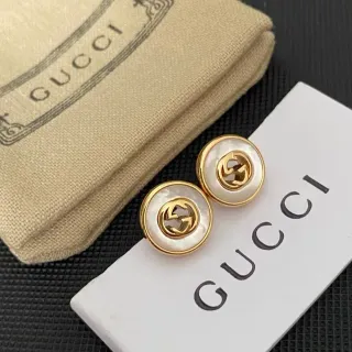 Gucci GG Marmont Gold-Tone Mother-of-Pearl Interlocking G Stud Earrings