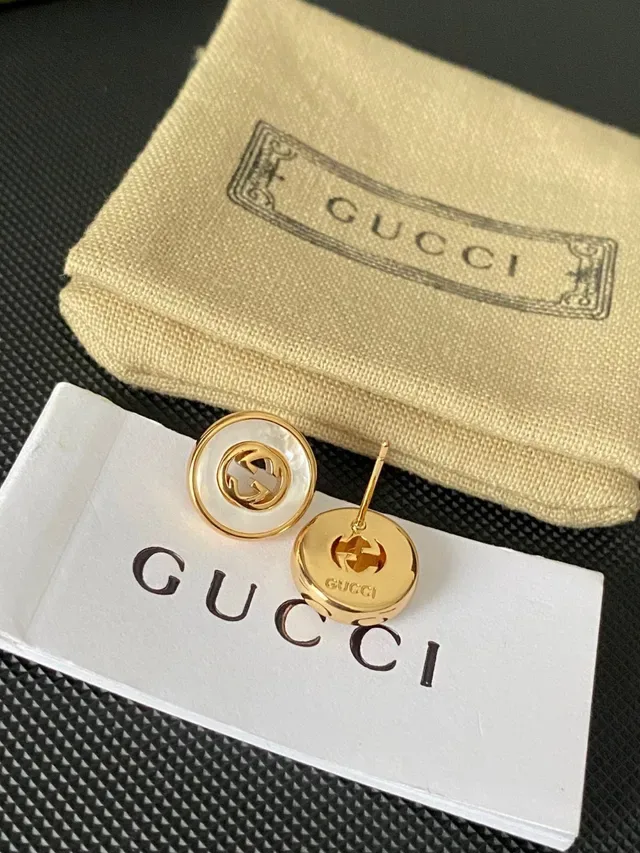 Gucci GG Marmont Gold-Tone Mother-of-Pearl Interlocking G Stud Earrings 3