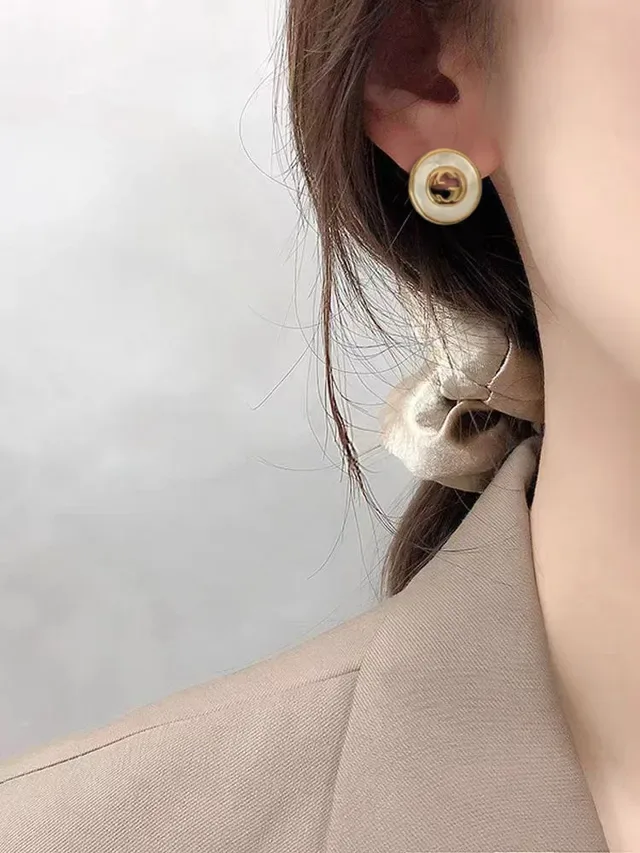 Gucci GG Marmont Gold-Tone Mother-of-Pearl Interlocking G Stud Earrings 5