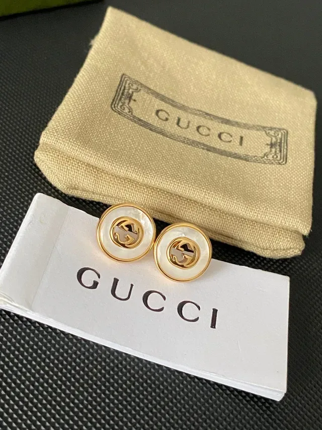 Gucci GG Marmont Gold-Tone Mother-of-Pearl Interlocking G Stud Earrings 6