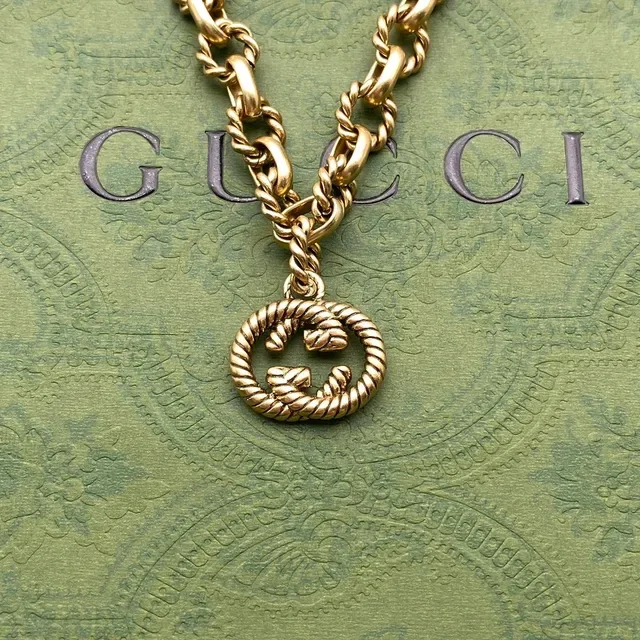 Gucci GG Marmont Gold Twisted Rope-Link Chain Interlocking G Pendant Bracelet 3