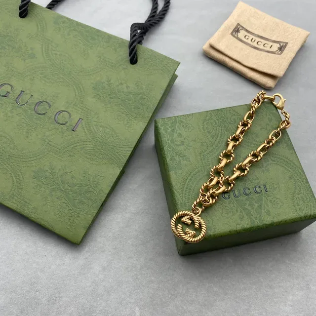 Gucci GG Marmont Gold Twisted Rope-Link Chain Interlocking G Pendant Bracelet 4