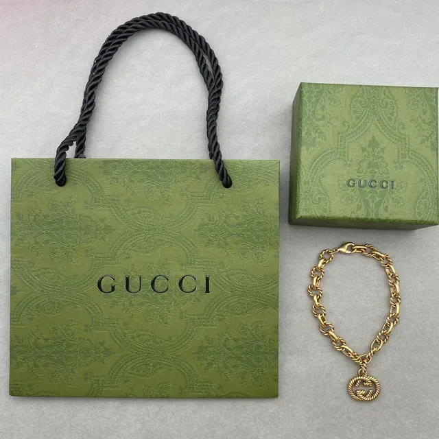 Gucci GG Marmont Gold Twisted Rope-Link Chain Interlocking G Pendant Bracelet 5