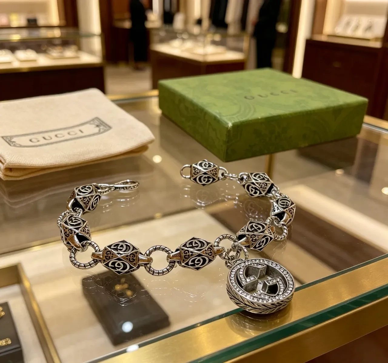Gucci GG Marmont-Inspired Interlocking G Bead and Pavé Pendant Bracelet 3