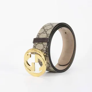 Gucci GG Marmont Interlocking G Buckle Beige and Brown Leather Belt