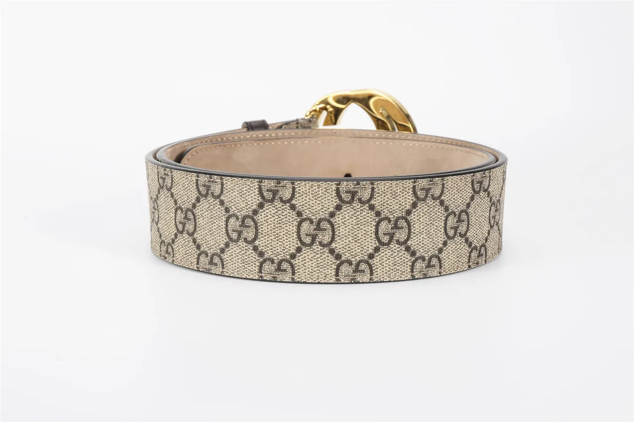 Gucci GG Marmont Interlocking G Buckle Ceinture en cuir beige et marron 4