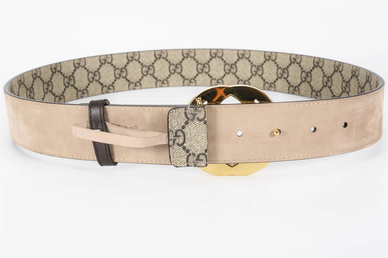 Gucci GG Marmont Interlocking G Buckle Ceinture en cuir beige et marron 7