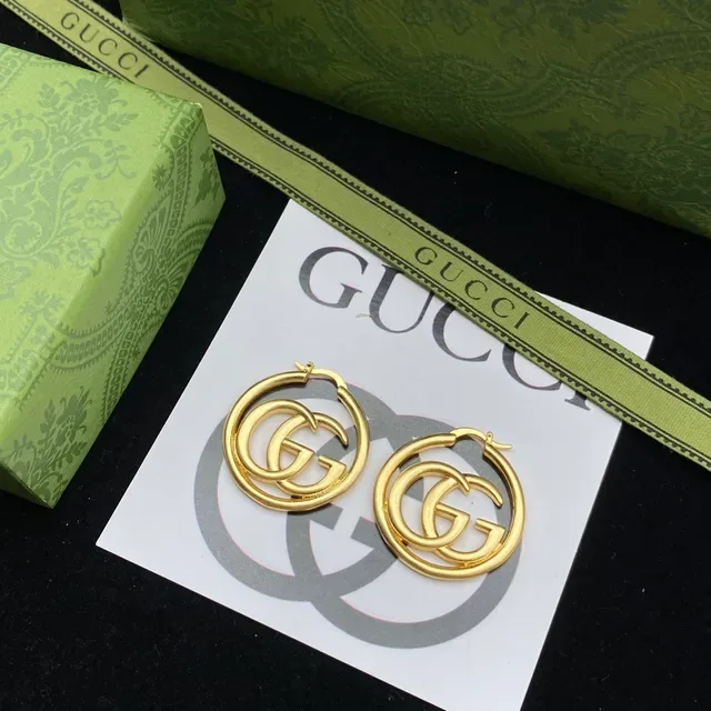 Gucci GG Marmont Interlocking G Gold Hoop Earrings 2