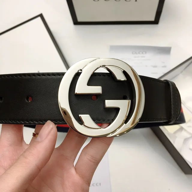 Gucci GG Marmont Navy Red Interlocking G Buckle Web Stripe Leather Belt 4
