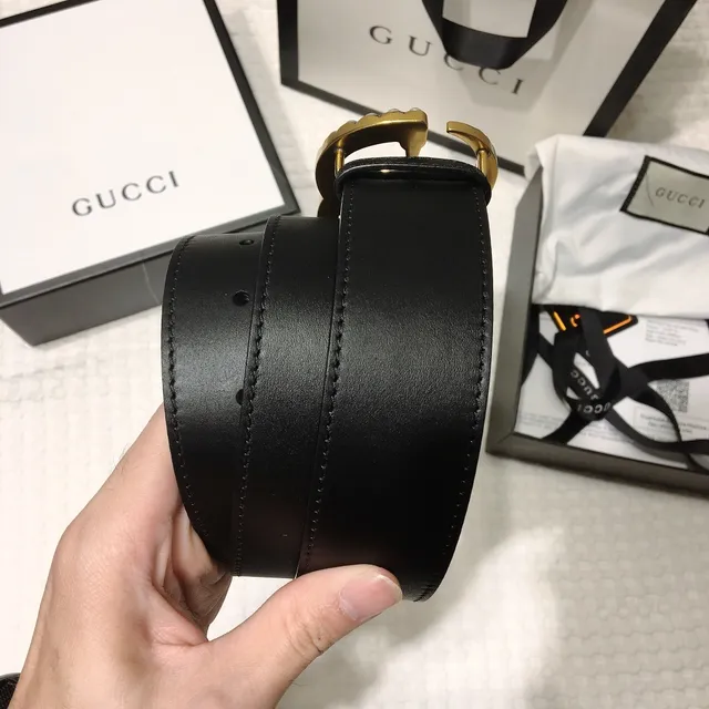 Gucci GG Marmont Pearl-Embellished Gold-Tone Black Leather Belt 5