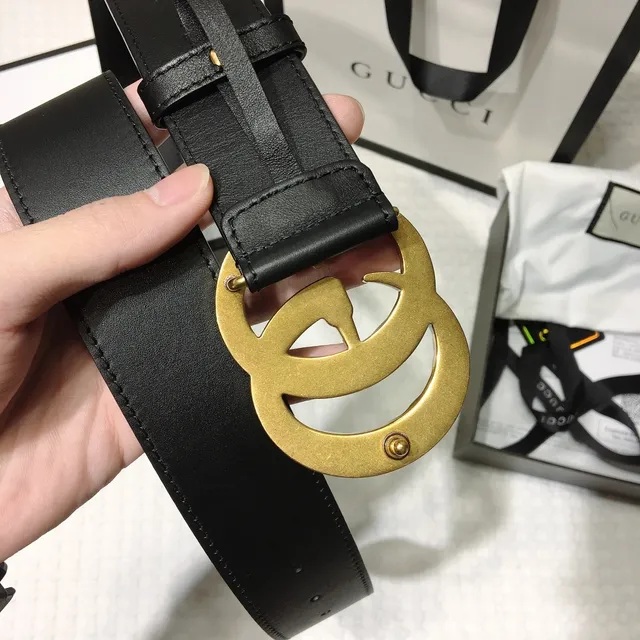 Gucci GG Marmont Pearl-Embellished Gold-Tone Black Leather Belt 7