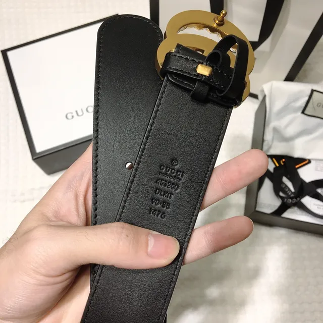 Gucci GG Marmont Pearl-Embellished Gold-Tone Black Leather Belt 9