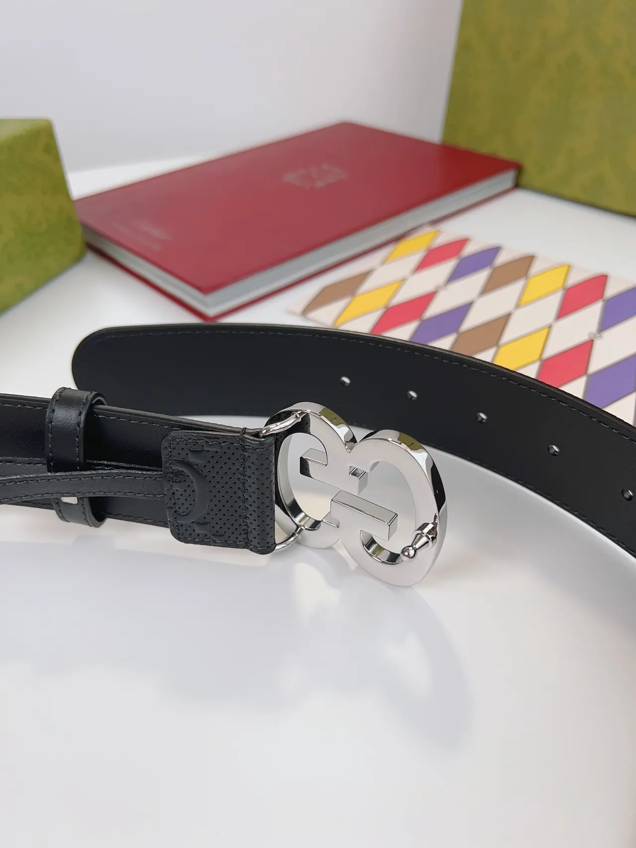 Gucci GG Marmont Perforated Black Leather Belt 2