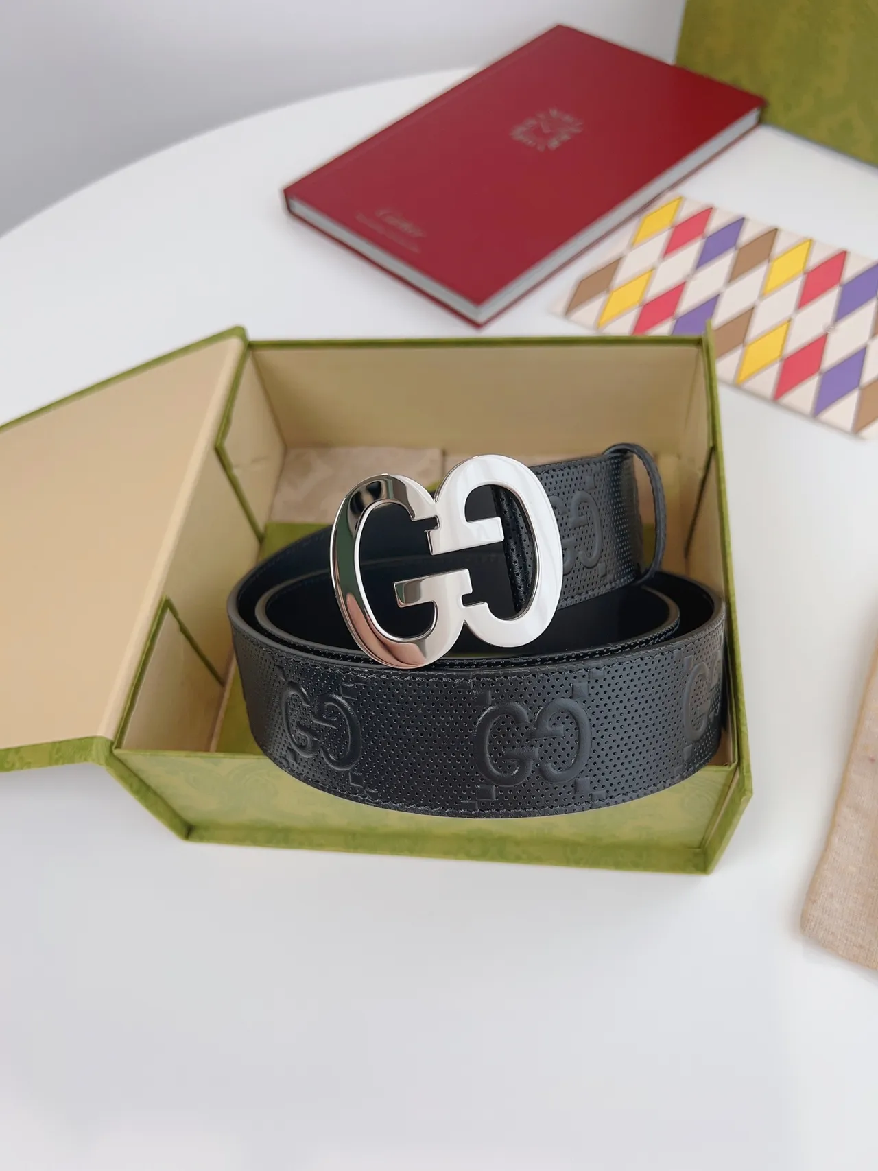 Gucci GG Marmont Perforated Black Leather Belt 3