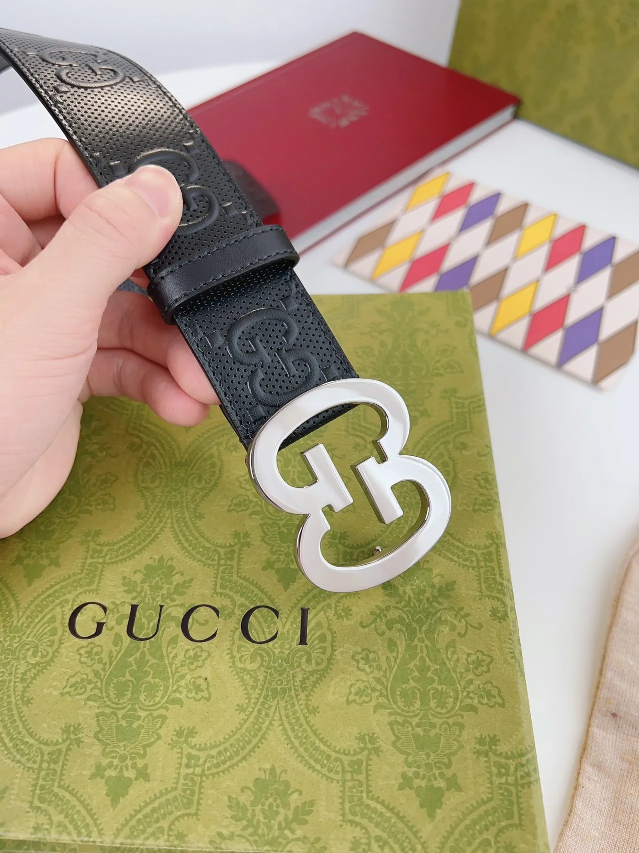 Gucci GG Marmont Perforated Black Leather Belt 4