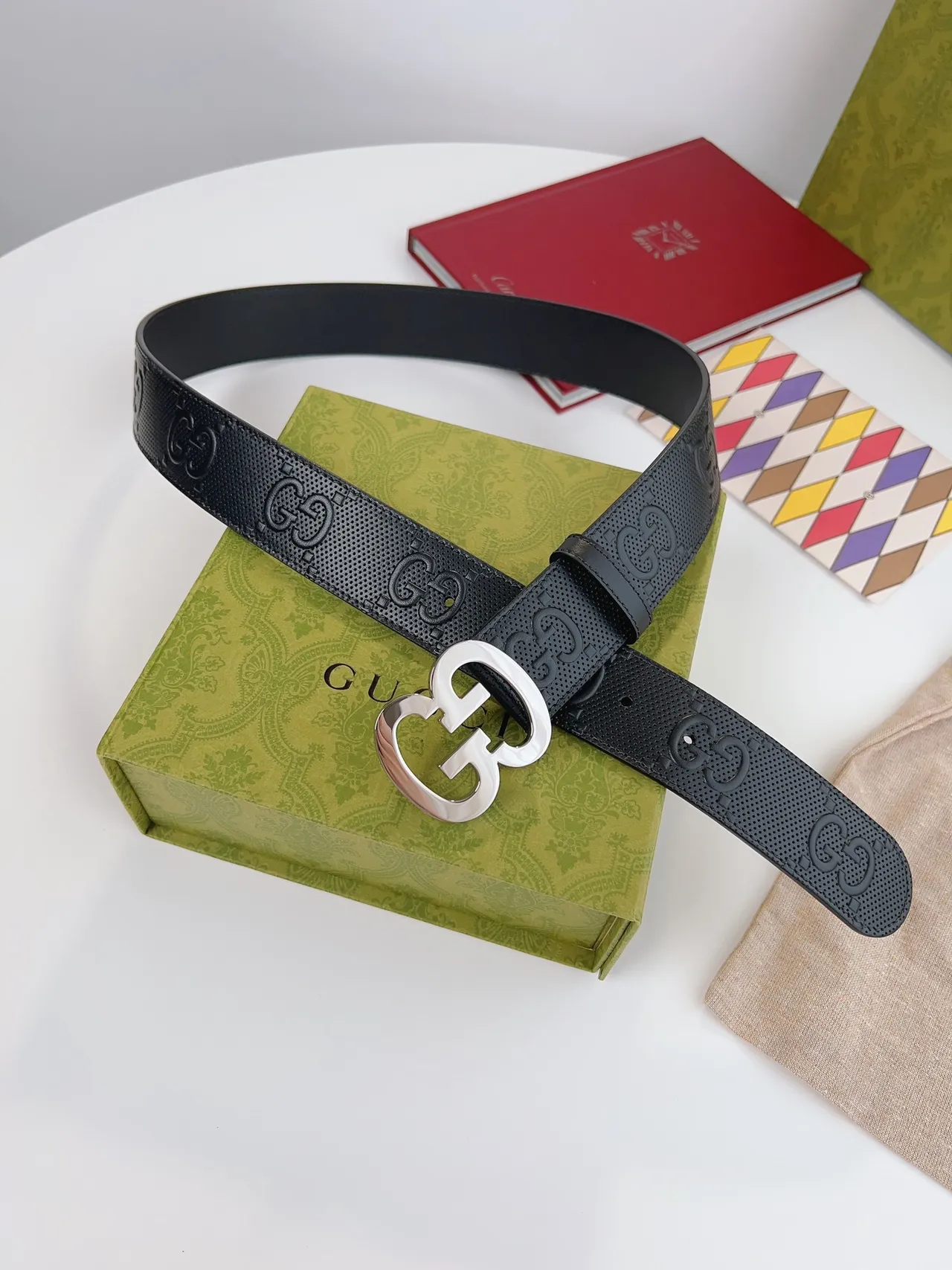 Gucci GG Marmont Perforated Black Leather Belt 5