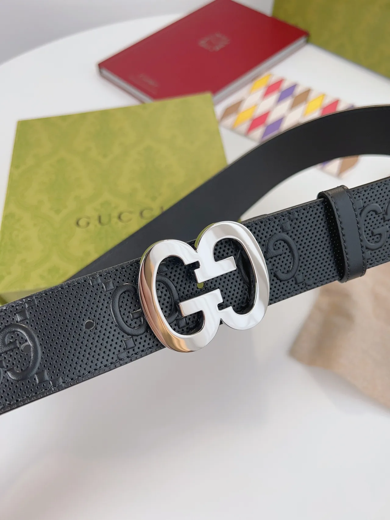 Gucci GG Marmont Perforated Black Leather Belt 6