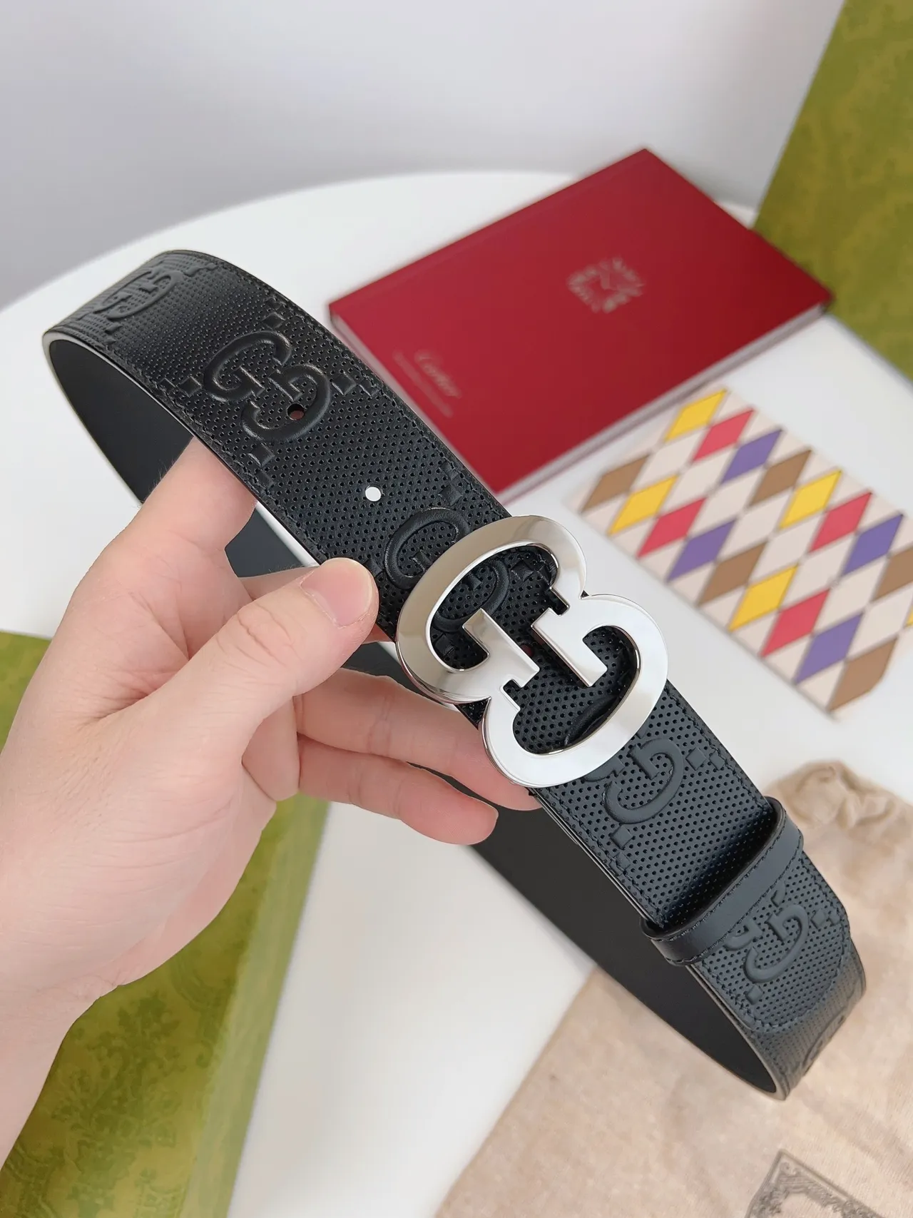 Gucci GG Marmont Perforated Black Leather Belt 7