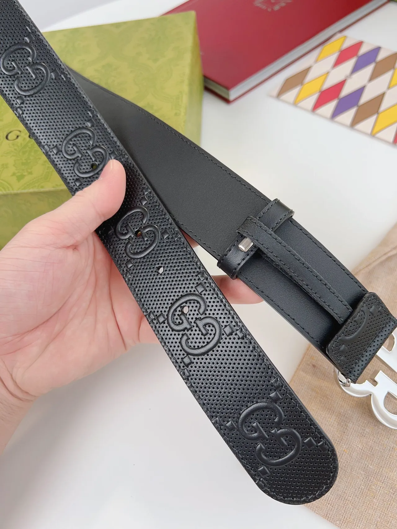 Gucci GG Marmont Perforated Black Leather Belt 8
