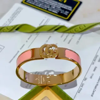 Gucci GG Marmont Pink Enamel Gold-Tone Rigid Bracelet