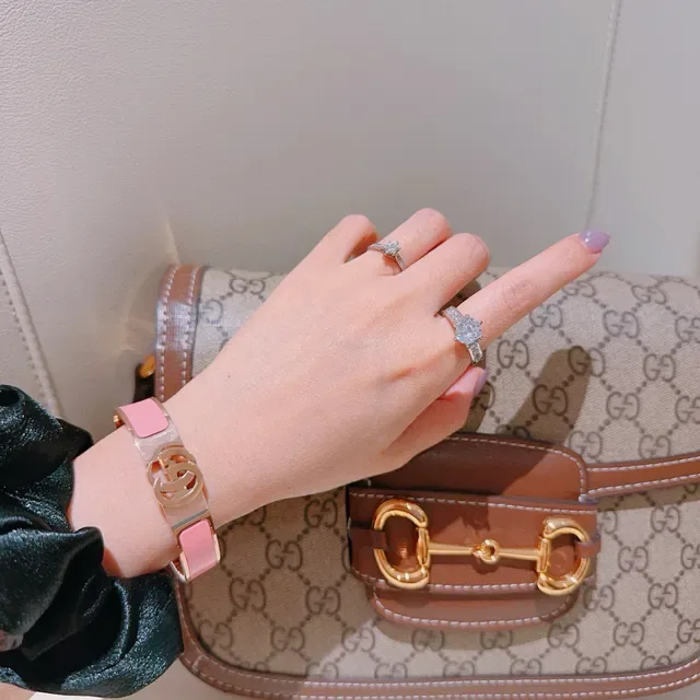 Gucci GG Marmont Pink Enamel Gold-Tone Rigid Bracelet 2