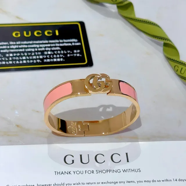 Gucci GG Marmont Pink Enamel Gold-Tone Rigid Bracelet 3