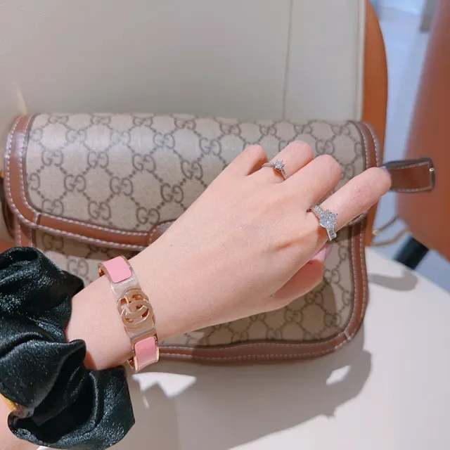 Gucci GG Marmont Pink Enamel Gold-Tone Rigid Bracelet 5