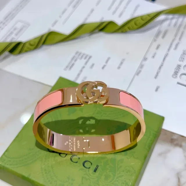 Gucci GG Marmont Pink Enamel Gold-Tone Rigid Bracelet 6