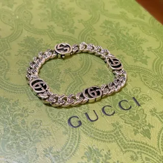 Gucci GG Marmont Silver Black Chunky Curb Chain Interlocking G Medallions Bracelet