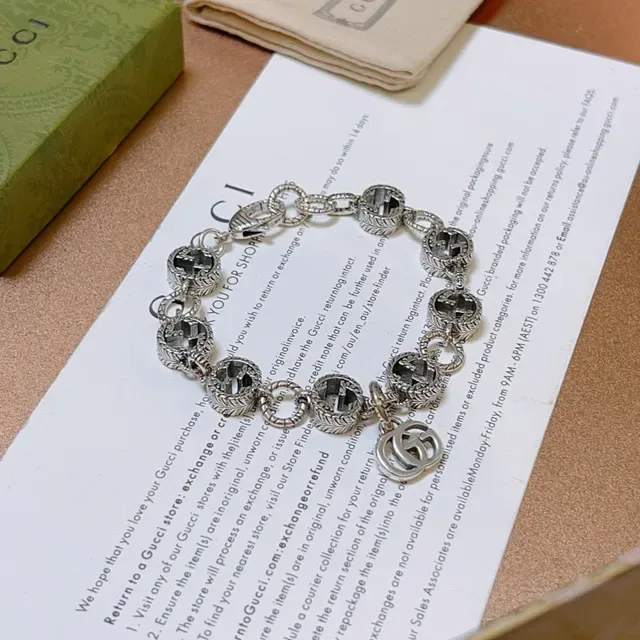 Gucci GG Marmont Silver Black Interlocking G-Link Rope-Edge Detailing Bracelet 7