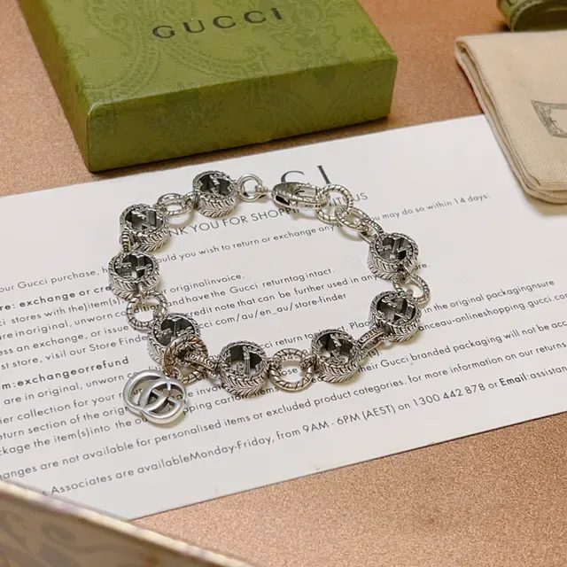 Gucci GG Marmont Silver Black Interlocking G-Link Rope-Edge Detailing Bracelet 9