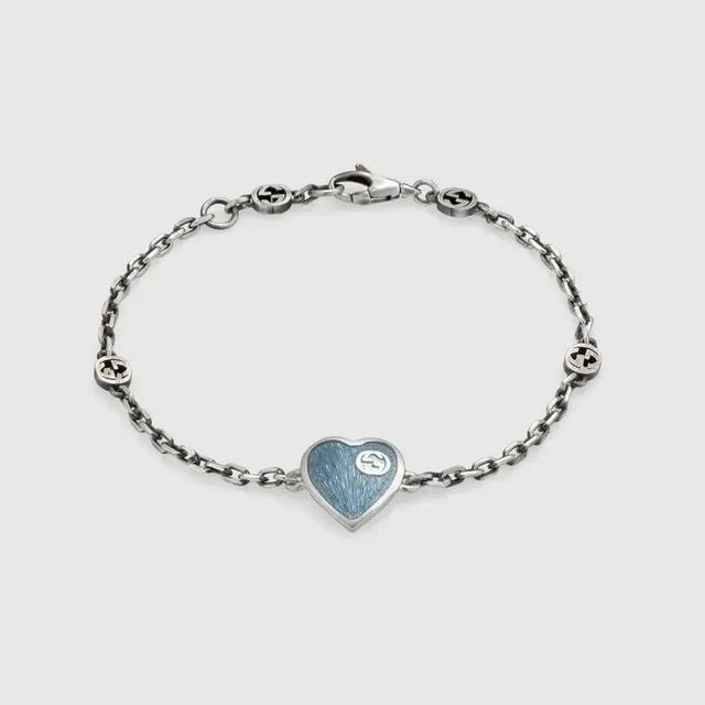 Gucci GG Marmont Silver Blue Chain Link Interlocking G Charms Bracelet 2