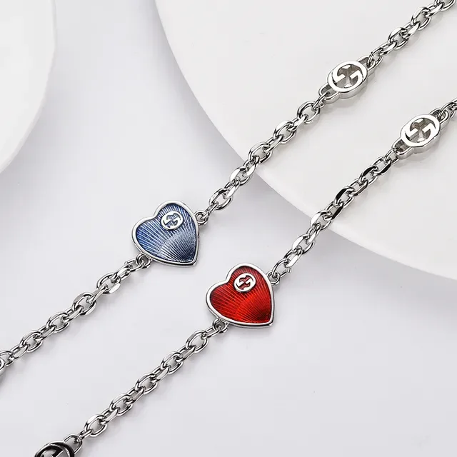 Gucci GG Marmont Silver Blue Chain Link Interlocking G Charms Bracelet 3