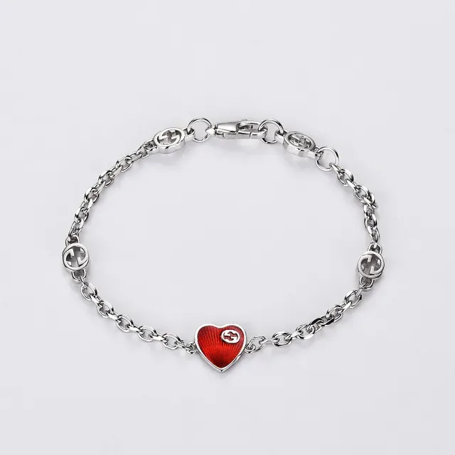 Gucci GG Marmont Silver Blue Chain Link Interlocking G Charms Bracelet 5