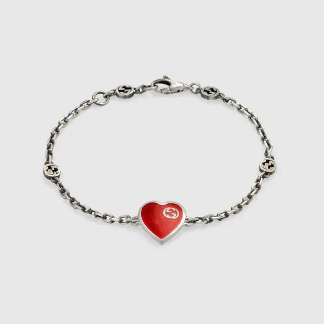 Gucci GG Marmont Silver Blue Chain Link Interlocking G Charms Bracelet 6