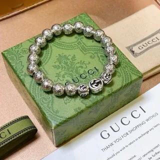 Gucci GG Marmont Silver Filigree-Engraved Beads Bracelet