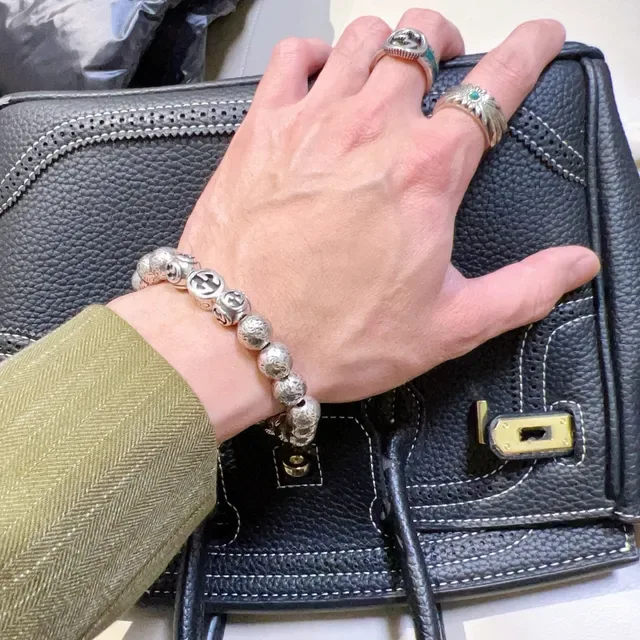Gucci GG Marmont Silver Filigree-Engraved Beads Bracelet 2