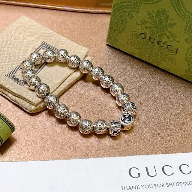 Gucci GG Marmont Silver Filigree-Engraved Beads Bracelet 3