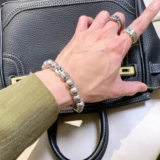 Gucci GG Marmont Silver Filigree-Engraved Beads Bracelet 5