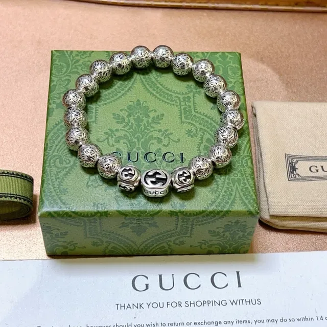 Gucci GG Marmont Silver Filigree-Engraved Beads Bracelet 6