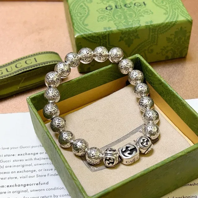 Gucci GG Marmont Silver Filigree-Engraved Beads Bracelet 7
