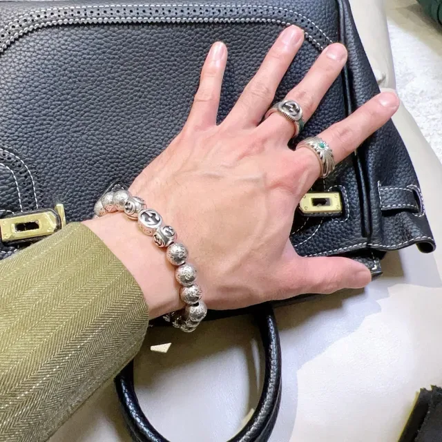 Gucci GG Marmont Silver Filigree-Engraved Beads Bracelet 8