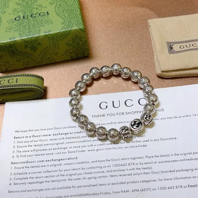 Gucci GG Marmont Silver Filigree-Engraved Beads Bracelet 9