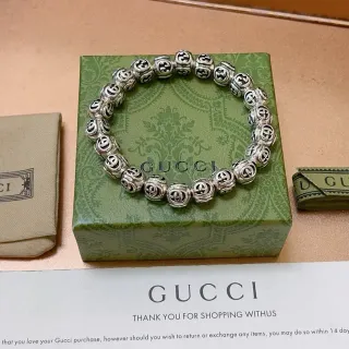 Gucci GG Marmont Plata Verde Bolas Esféricas Motivo G Interconectado Brazalete