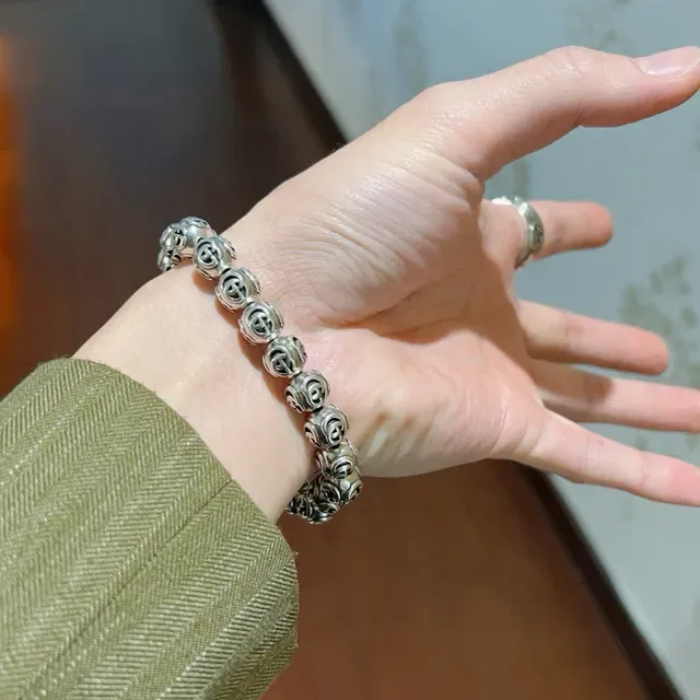 Gucci GG Marmont Argent Vert Perles Sphériques Motif G Entrelacé Bracelet 7