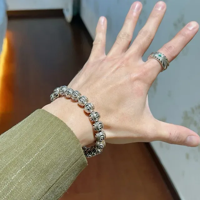 Gucci GG Marmont Argent Vert Perles Sphériques Motif G Entrelacé Bracelet 8