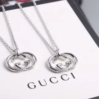 Gucci GG Marmont 银色 interlocking 双G 吊坠 抛光 项链