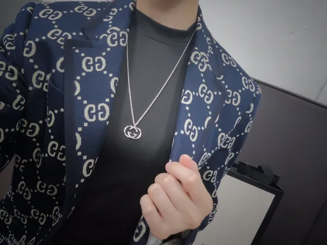 Gucci GG Marmont Silver Interlocking Double G Pendant Polished Finish Necklace 2